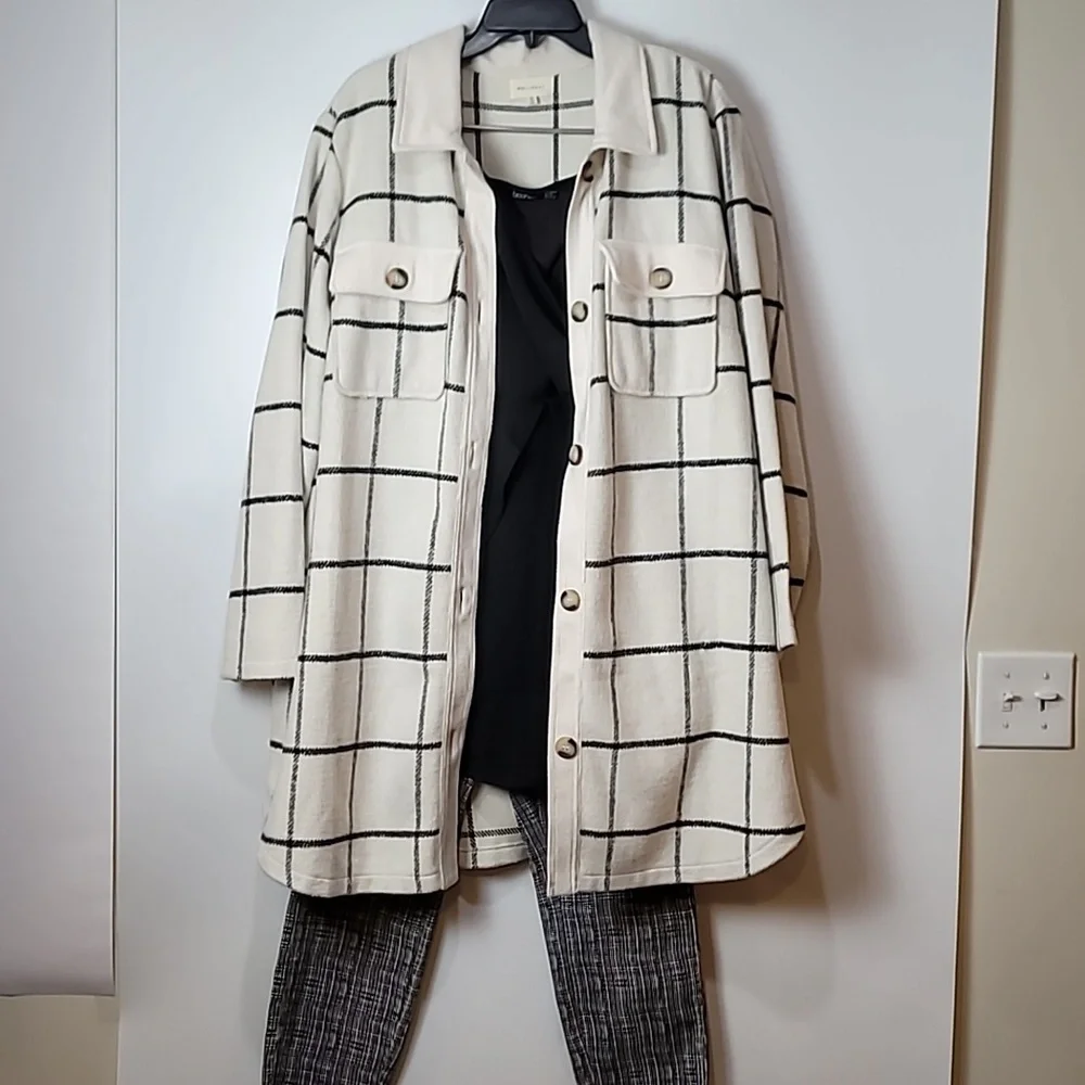 Nordstrom Melloday Ivory & Black Grid like patternJacket with Side Seam Pockets - Picture 16 of 16